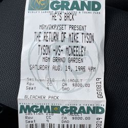 1995 BOXING FULL TICKET MIKE TYSON VS PETER McNEELEY ticket !! Rare