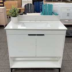 36-inch Bathroom Vanity (Vanity + Sink), White. 2 soft closing doors and 2 shelves. Fully Assembled.  ✅Dimensions：18.5"D x 36"L x 34.5"H  💰250$