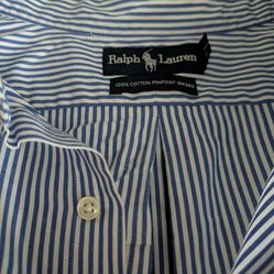 Men Ralph Lauren blue & white Stripes Long Sleeve Shirt Size 20 tall 35/36