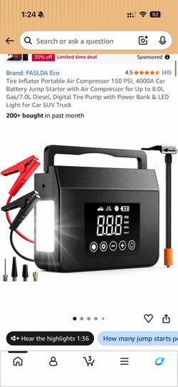 Tire Inflator Portable Air Compressor 150 PSI, 4000A Car Battery Jump Starter with Air Compressor for Up to 8.0L Gas/7.0L Diesel, Digital Tire Pump wi