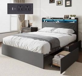 Queen Bed Frame With Headboard with charging station