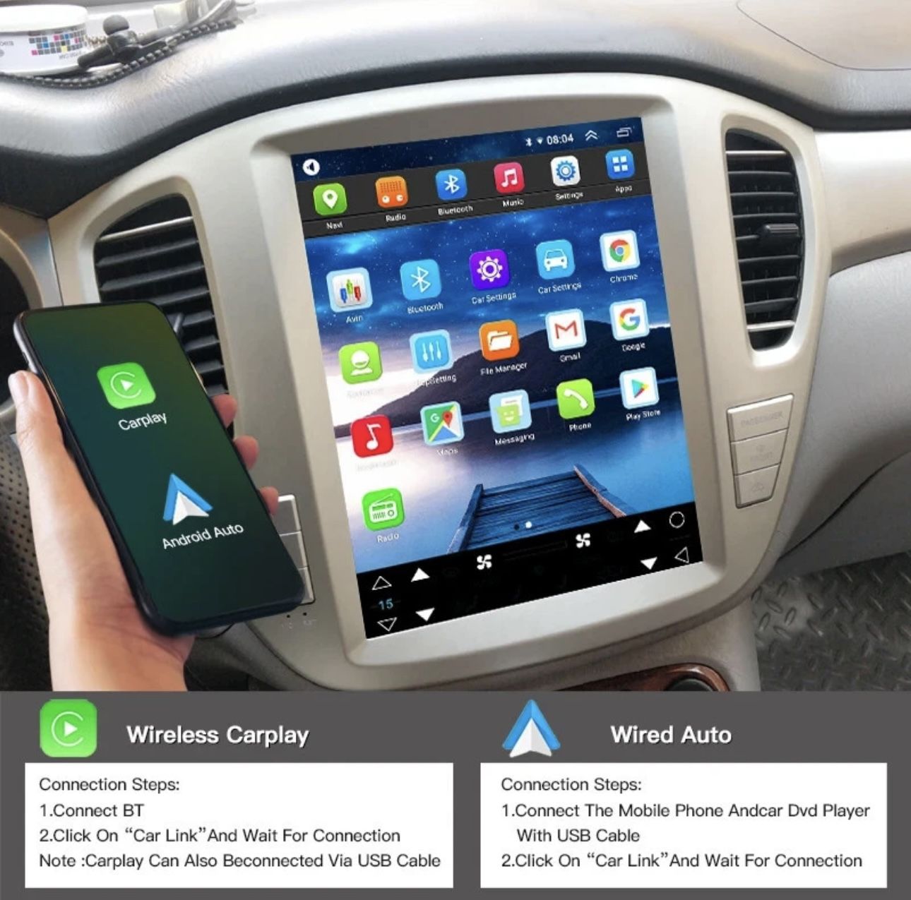 12.1" HD Car Radio GPS Navigation Android 4+64GB For 2001-2007 Toyota Highlander