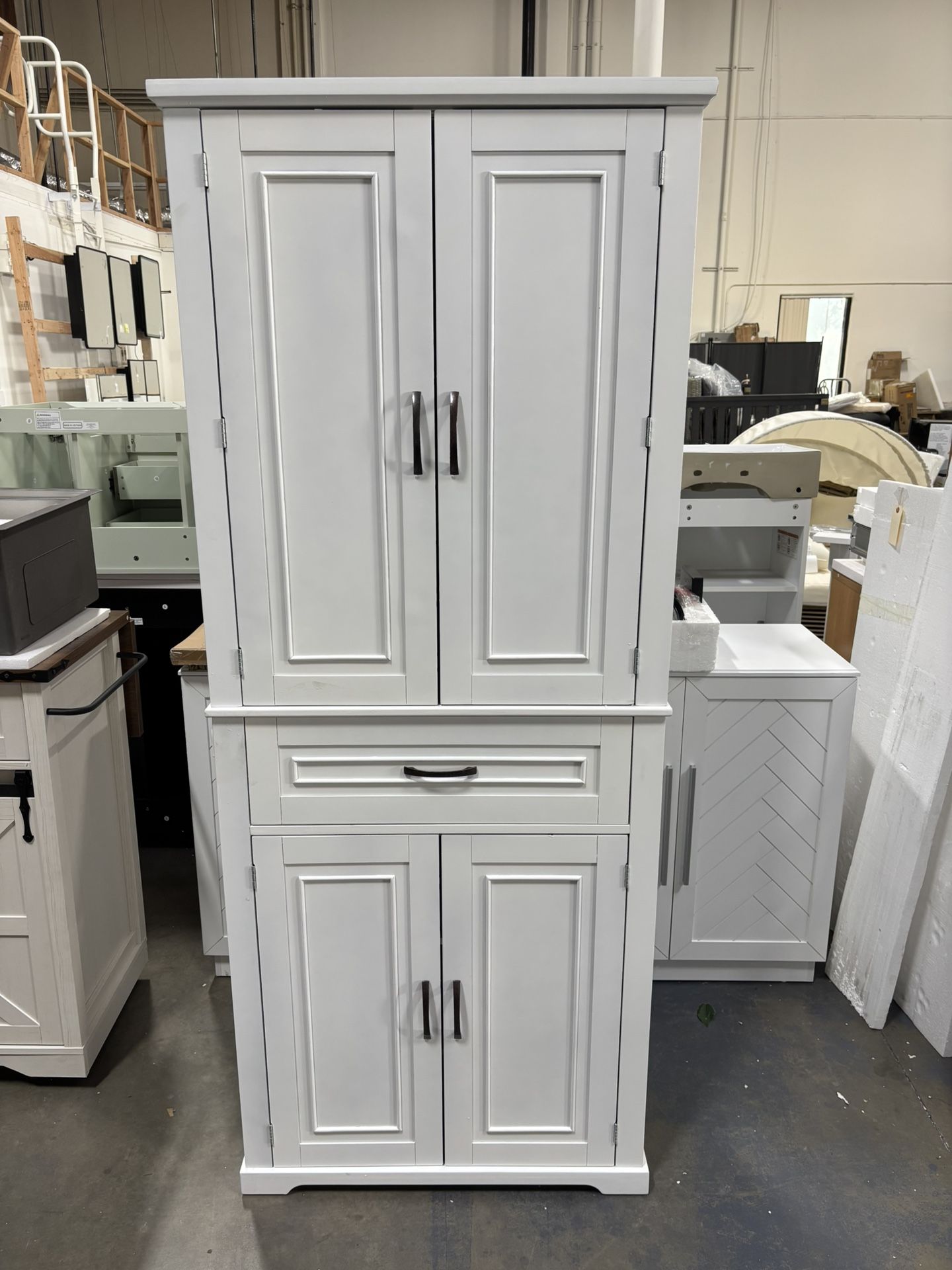 NEW ASSEMBLED 72.2" Tall Storage Cabinet with 4 Doors and Drawer, Freestanding Linen Cabinet, Wooden