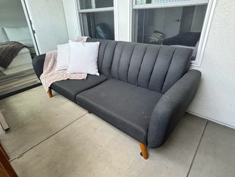 Dark Gray Futon Sofa with Wood Legs