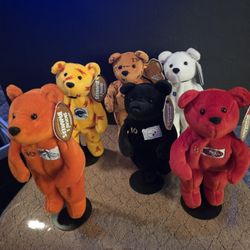 Six Teddy Bears With Stands