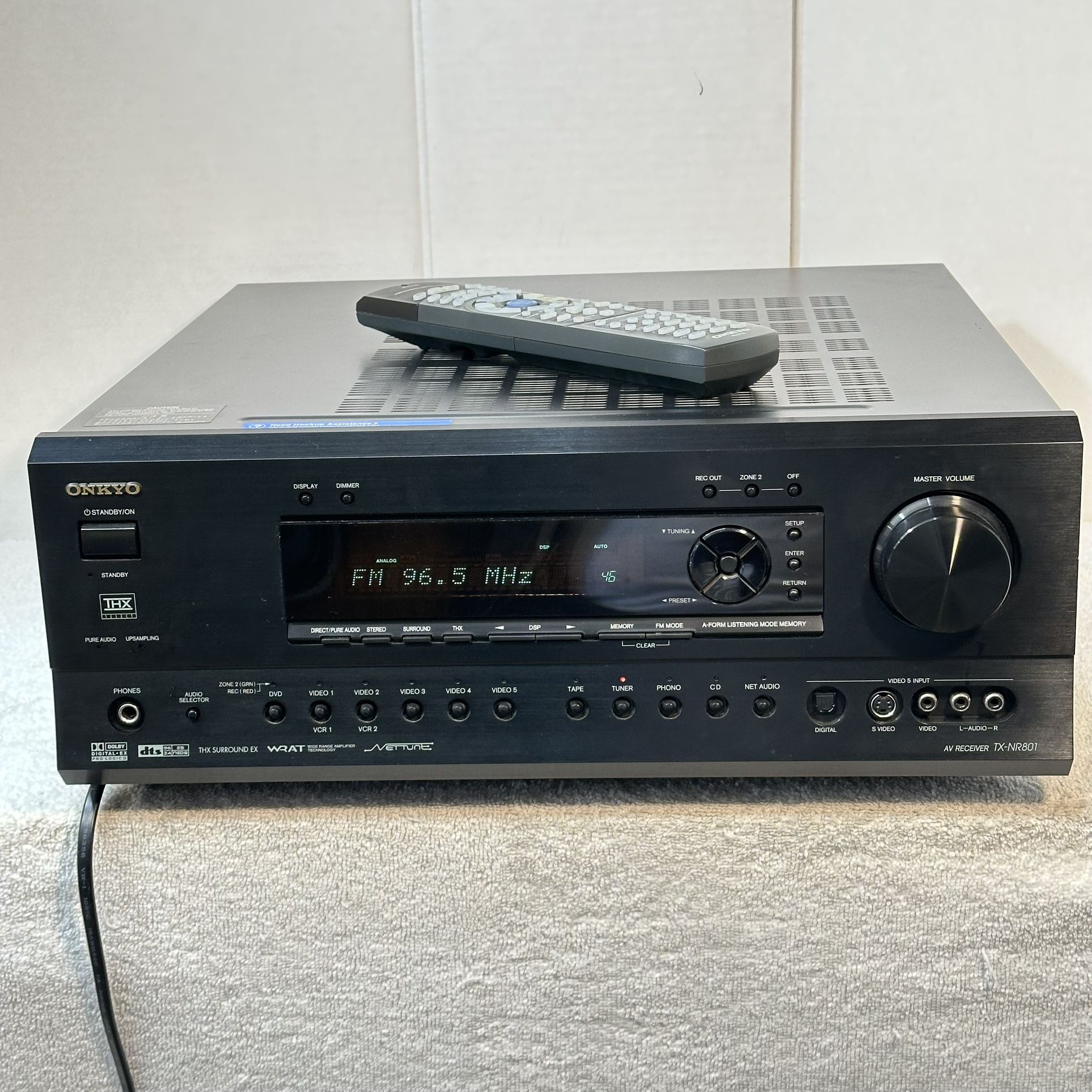 Onkyo THX EX 7.1 Surround Home Theater Receiver-Near New Condition with Onkyo Remote-Loaded with audio decoders, Inputs/outputs and Features