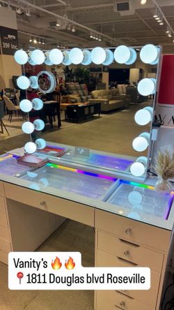Vanity // led lights // glam desk // hello kitty vanity