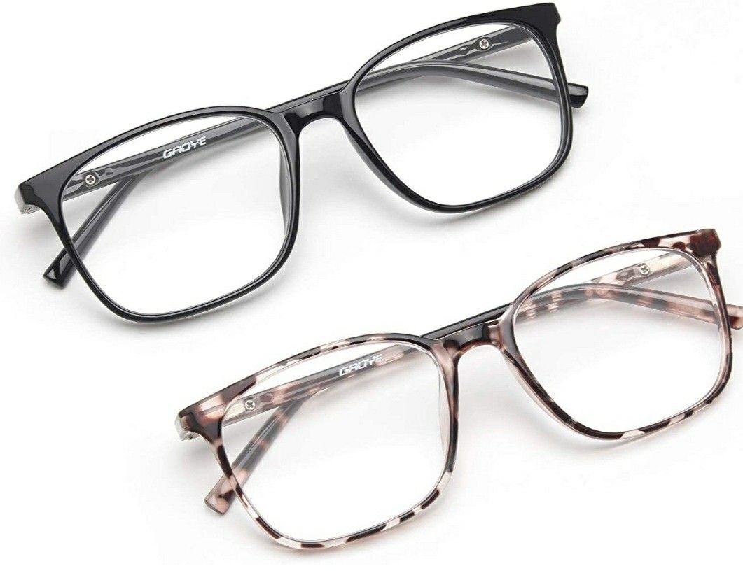 2 pack blue light blocking glasses ( women men ) light black and leopard