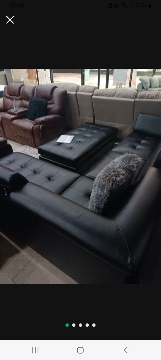 *Spectacular Deal!!!* Mature Ibiza Black Leather Sectional Sofa W/Ottoman Delivery And Financing Available🤭