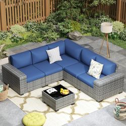 5-Piece Outdoor Rattan Sectional Sofa
