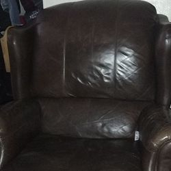 Recliner Leather Personal Sofa & Glass And Wood Center Table 