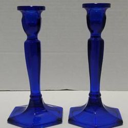 Lot of 2 Fenton Vintage Cobalt Blue Candle Stick Holders