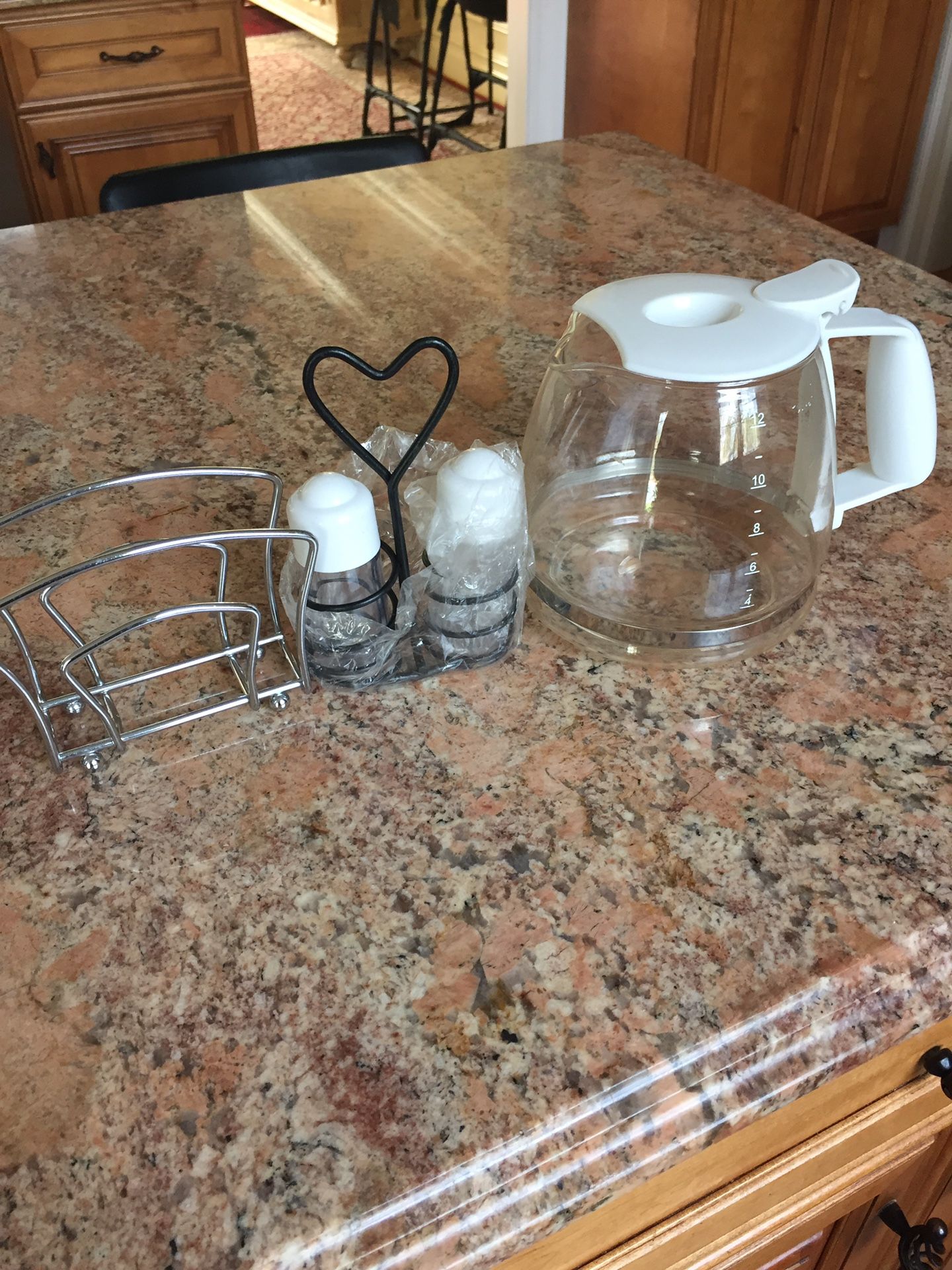 Coffee pot and shakers plus vases and glasses