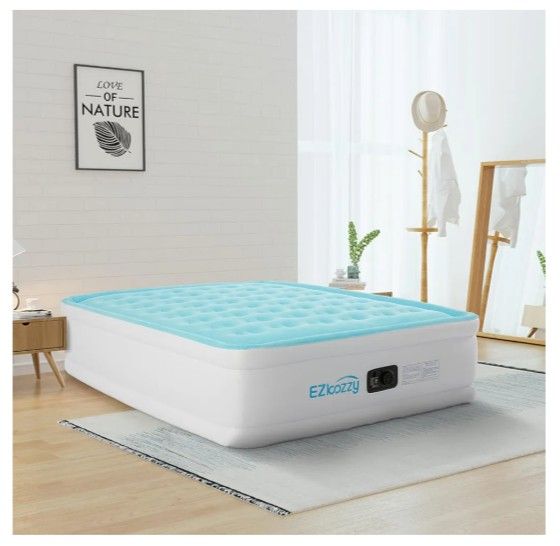 EZKozzy Air Mattress with Built-in Pump Raised Single Inflatable Bed-Puncture Resistant Airbed with Waterproof Flocked Top, Home & Portable Travel