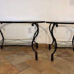 Modern Oval Black Metal Glass-Top 2-Tier Coffee Table & Side Table Set 