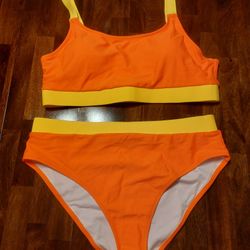 New Beautiful Bathing Suit Size LARGE.  Bright Orange/ Yellow.  See Photo's.  Cash Pickup Only 