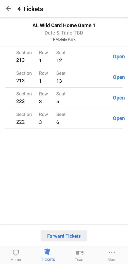 4 Terrace Club Seats Mariners Wild Card Game 1