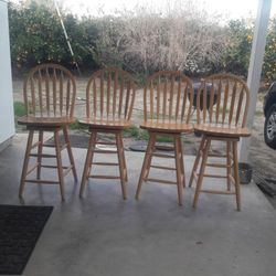 Set Of 4 Wooden Stools 