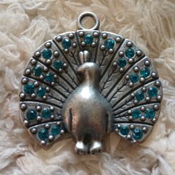 Pewter Silver Blue Peacock Design Pendant 