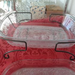 CASSEROLE LASSAGNA  DISH WITH RACK.  PRINCESS HOUSE FANTASIA. $125.. ALSO PUNCH BOWL W 11 GLASSES,$55. PLUS MORE