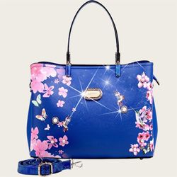 Hummingbird Print Top Handle Bag (Blue) - Soft Spring Capsule
