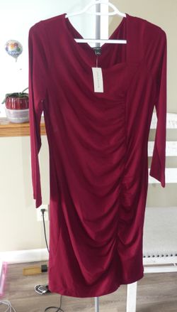 Ann Taylor Asymmetrical Neckline Ruched Long sleeve sheath dress