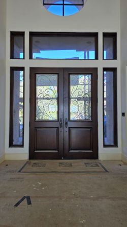 Front Door set, solid wood, glass and metal