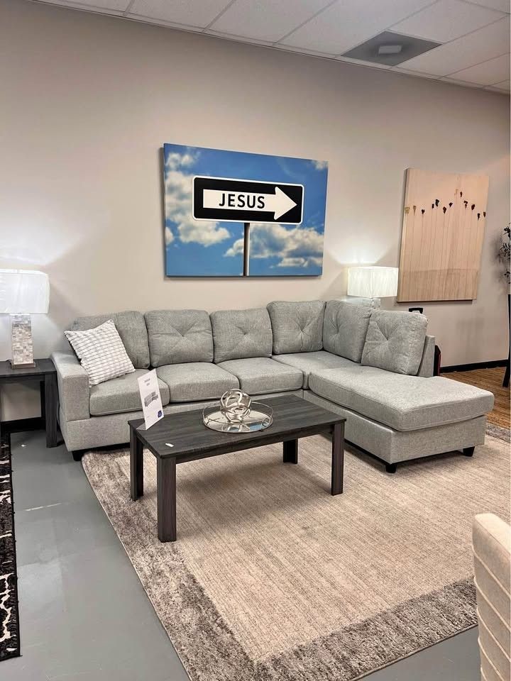 L Shape Brand New Grey Sectional Sofa, Ottoman 