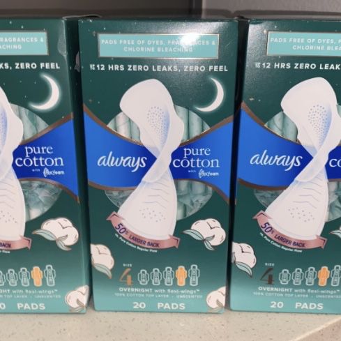Always Pure Cotton Overnight Pads with Wings - Size 4, 20 ct for Sale in  Dallas, TX - OfferUp
