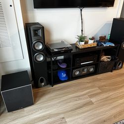 Speakers and Subwoofer with Receiver and Cabling