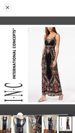 NEW!  INC International Concepts Black Paisley Print Key-Hole Maxi Dress (S)