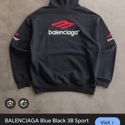 BALENCIAGA Blue Black 3B Sport Icon Hoodie