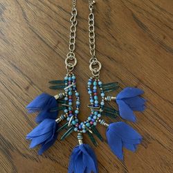 Blue and Gold Statement Piece Necklace in Excellent Condition