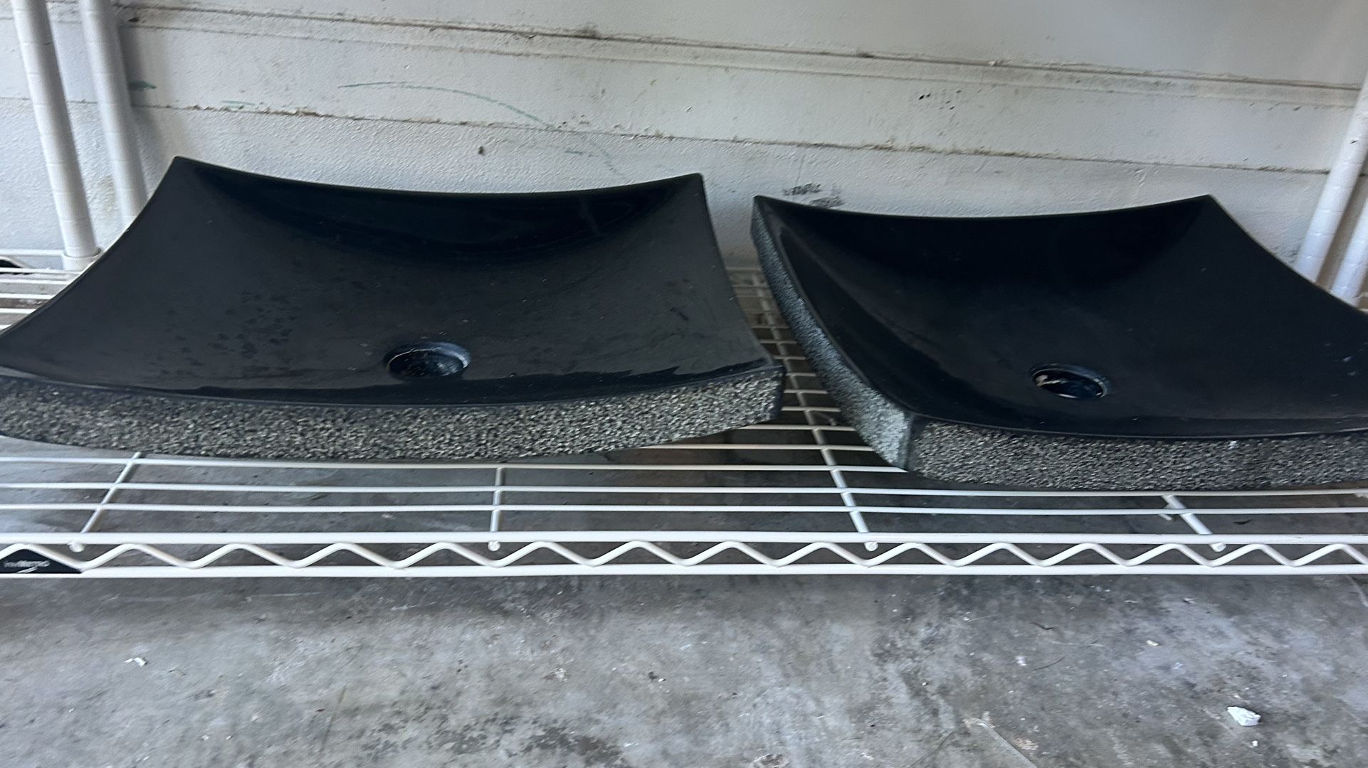 2 Black Stone Sink 18x16 Marble Basin bowls 60 Vanity Counter Top