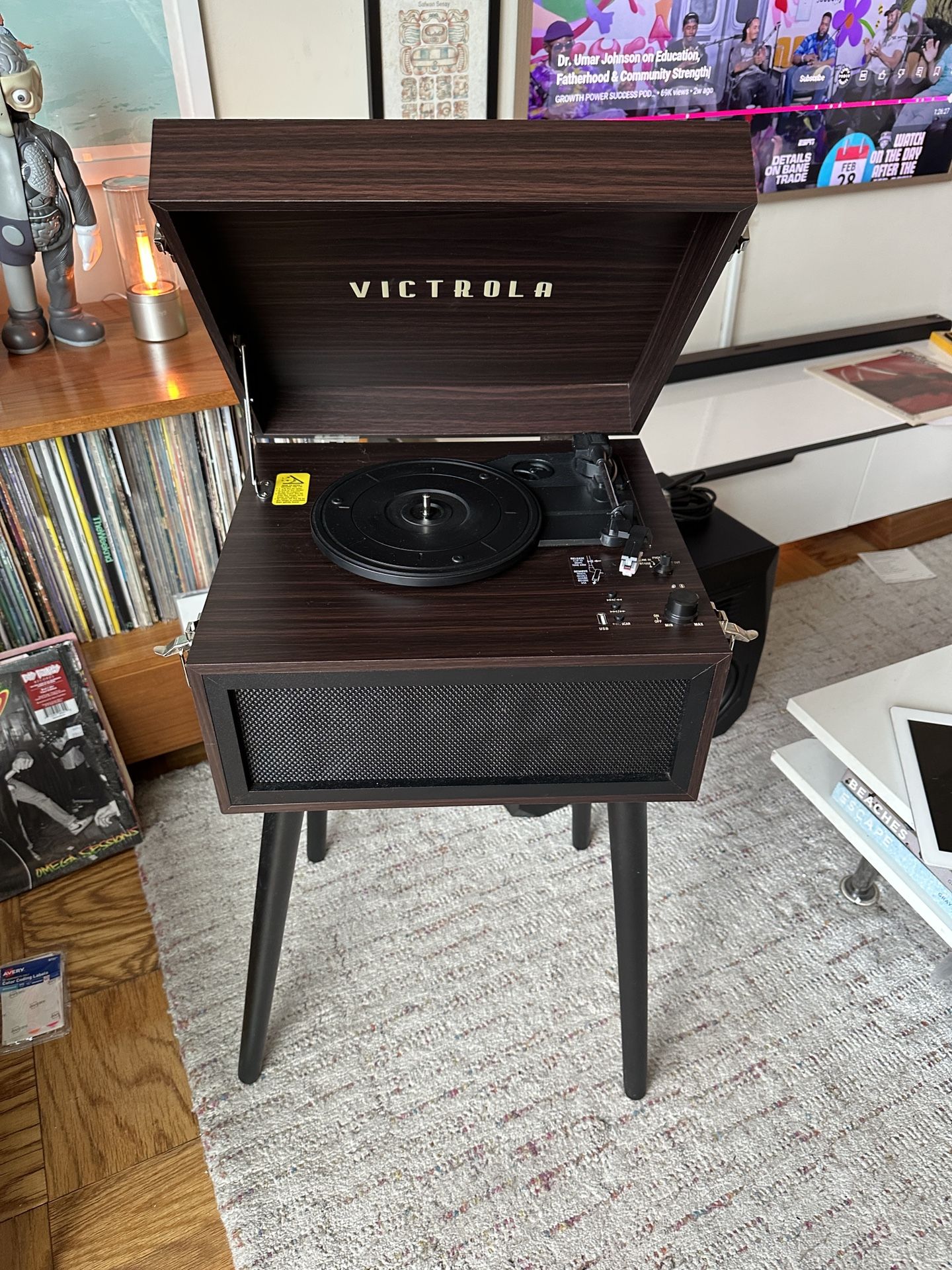 Vinyl record player side table
