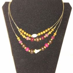 Multicolored Triple Strand Gold tone Necklace 