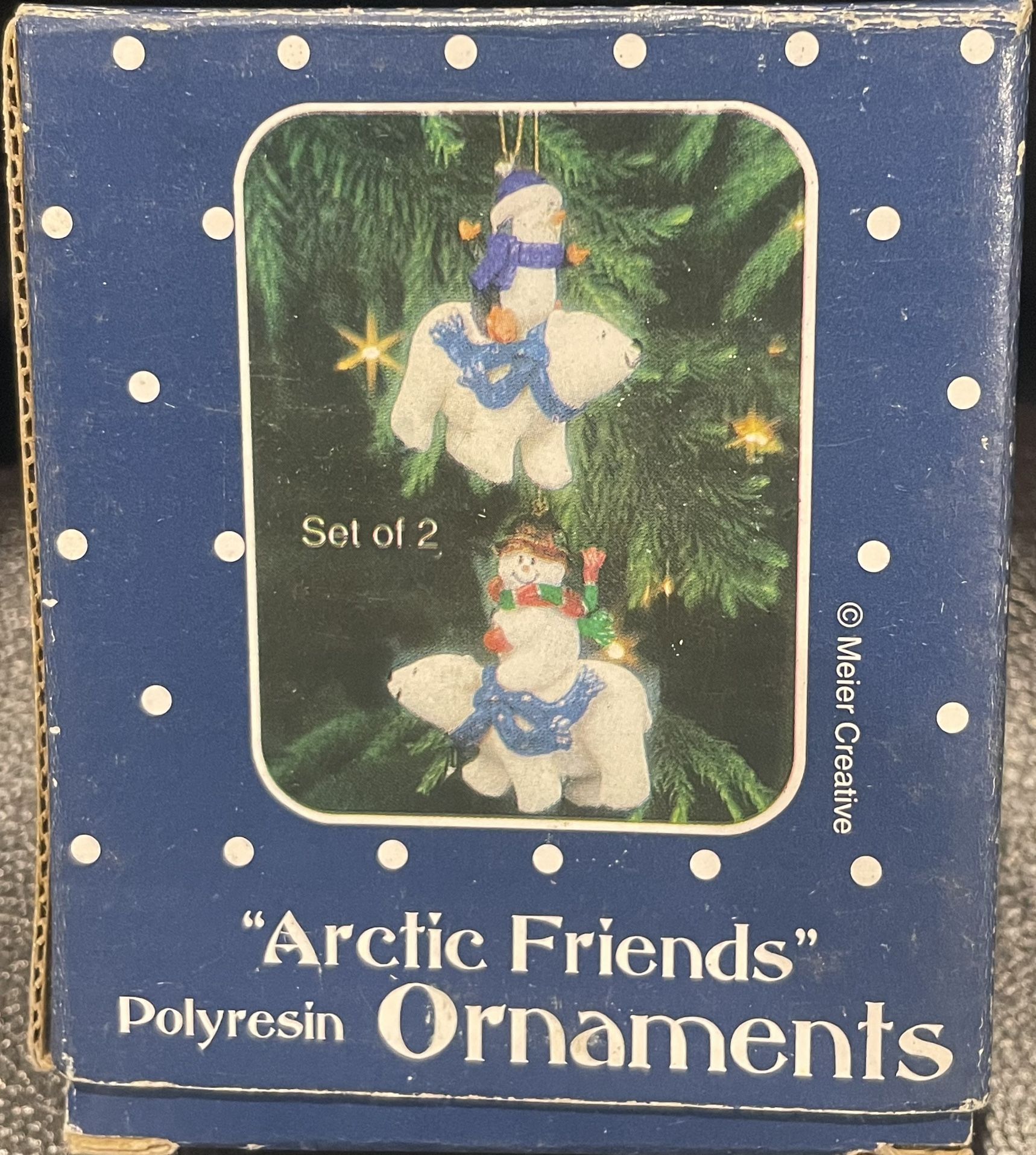 Vintage Arctic Friends Polar Bear Ornaments Snowman Penguin Polyresin Christmas