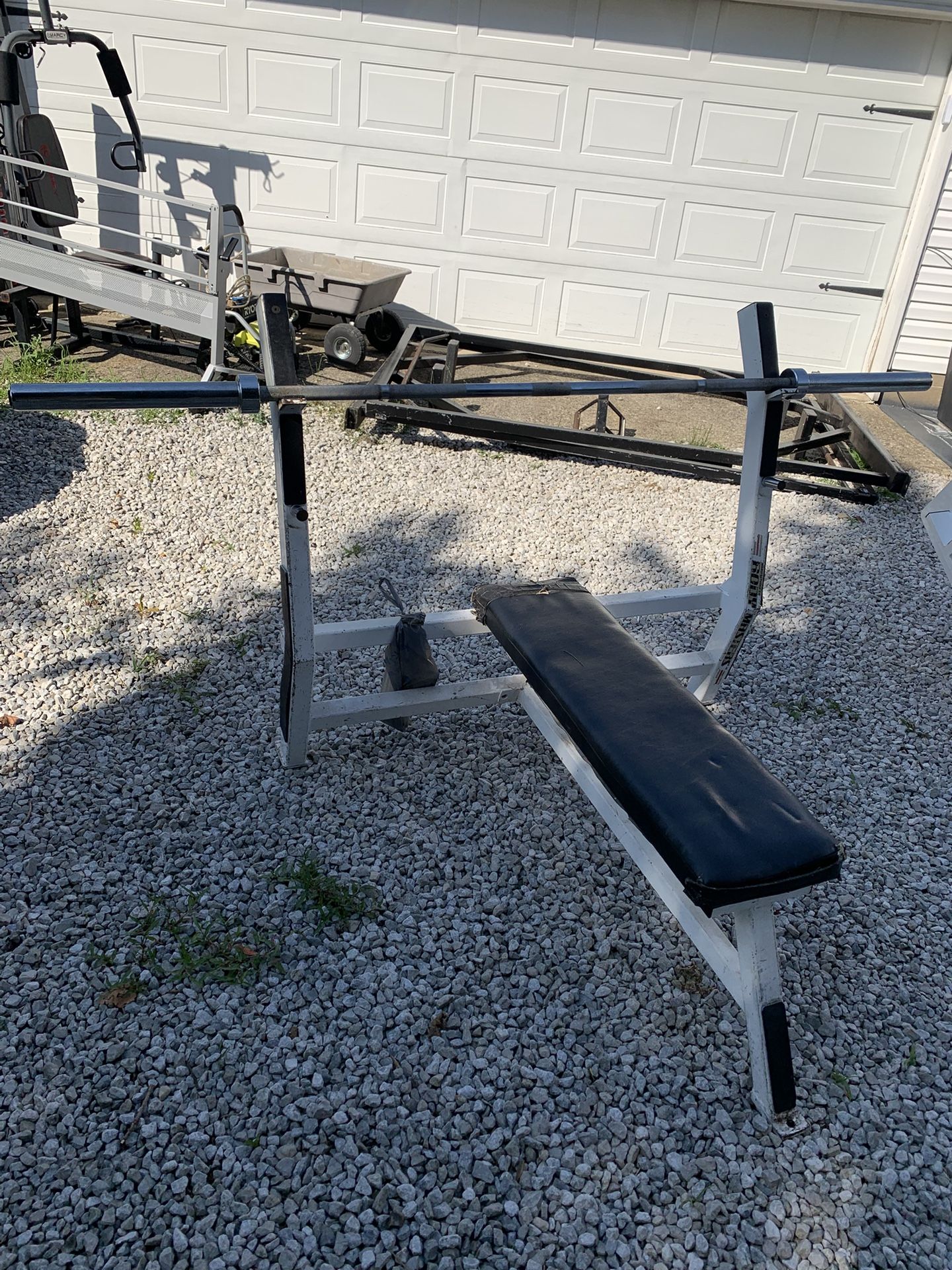 Olympic Bench Press with Spotter Platform and Barbell