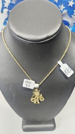 10k 24inch 2.3mm Hollow Rope Chain And 10k Pendant 