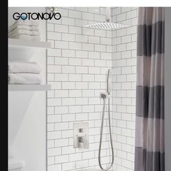 gotonovo Shower 16”System with Tub Spout Ceiling Mount Shower Faucet Set Rain Shower Head and Handheld Waterfall Bathtub Spout Rough-in Valve C 27 N $