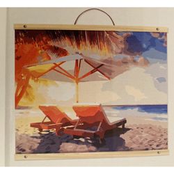 BRAND NEW- Artist's Loft Paint By Number Kit Canvas 20x16 Beach Chairs Umbrella