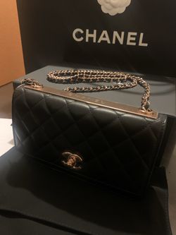 CHANEL, Bags, Rare Pretty 22c Chanel Trendy Wallet On Chain Woc Black  Flap Bag Rose Gold Hw