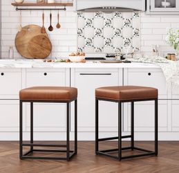 24” Counter Height Bar Stools – Set of 2 (Caramel Brown)