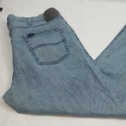 LEE Mens 40x30 Blue Jeans Straight Leg 5 Pockets Light Wash 98% Cotton