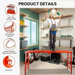 Foldable Scaffolding Platform, 70.8x15.2x36.2-62 Inch Portable Work Platform, 770 Lbs Capacity, Adjustable Height Industrial Step Ladders, Ideal for P