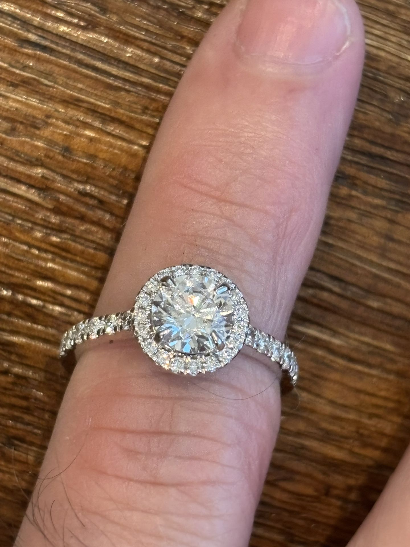 New 1.04 Carat Round Halo Diamond Engagement Ring 14k White Gold