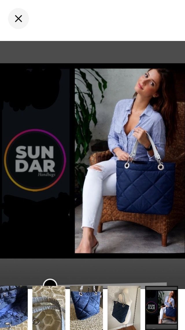 Sundar Women's Navy Blue Tote Bag with Interchangeable Silver Handles