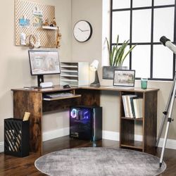 VASAGLE VSG-LCD810X01 Large L-Shaped Desktop Stand, Corner Table with 2 Shelves, 55.1''L x 47.2''W x 29.5''H, Rustic Brown