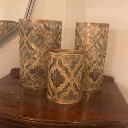 Set Of Three Gold Candle Holders 