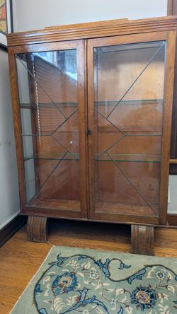 1980s Wood Display Cabinet w/ Glass Doors